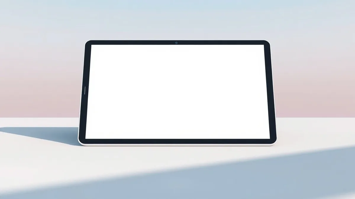 Illustration: A sleek aluminum tablet rests on a matte surface.