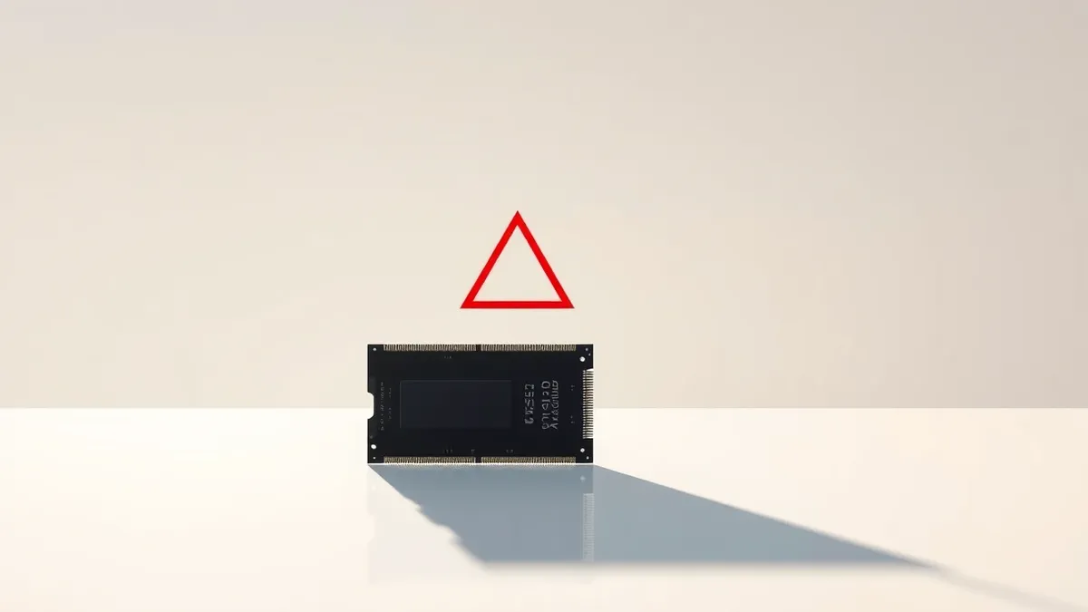 Illustration: A solitary black memory chip sits on a sterile white table, casting a sharp shadow.