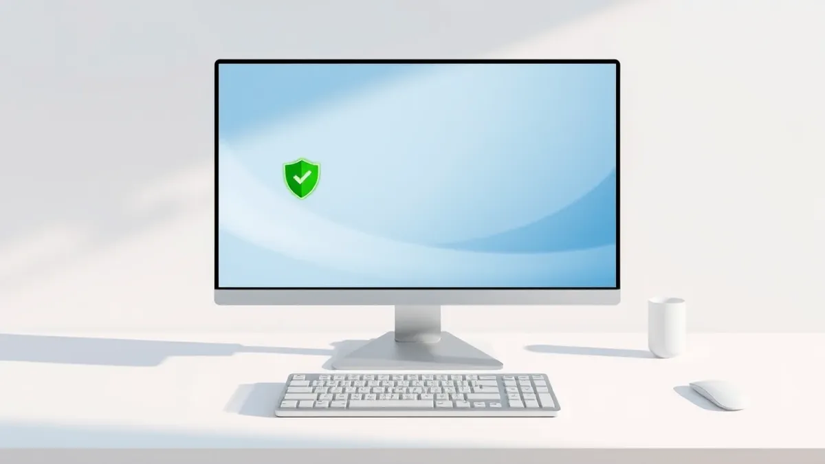 Illustration: A sleek desktop computer sits on a clean white desk.