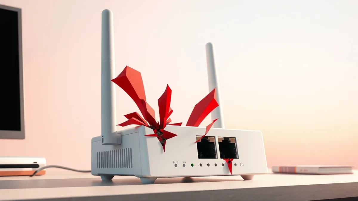 Illustration: A white wireless router sits on a desk with its antenna angled upward.