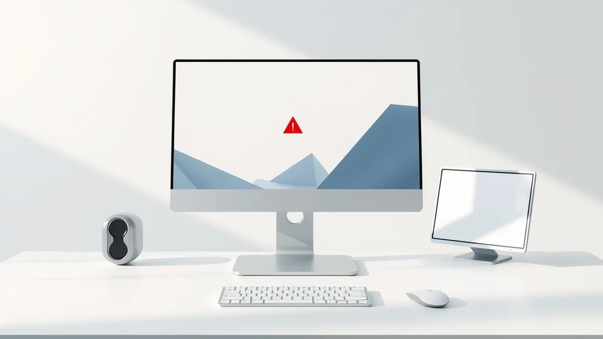 Illustration: A sleek silver desktop computer sits open on a clean white desk.