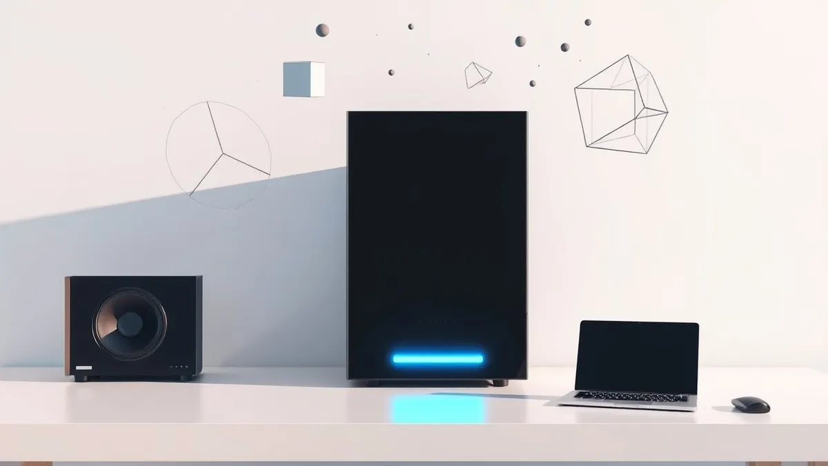 Illustration: A sleek black server unit sits on a clean white desk.