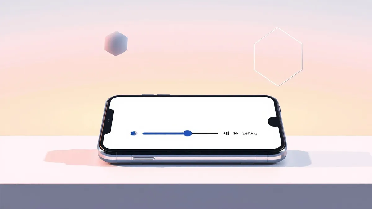 Illustration: A smartphone rests on a clean desk with its screen displaying a blank chat interface.