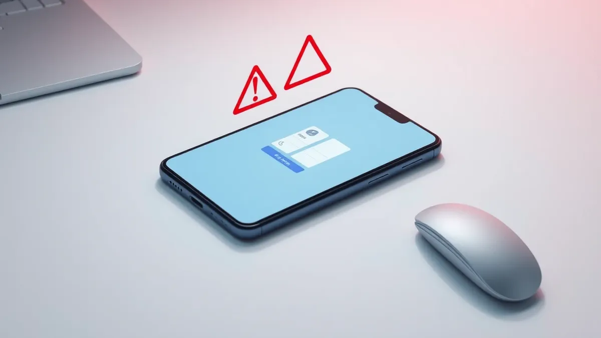 Illustration: A sleek smartphone rests on a clean white desk, its screen displaying a simple login interface with two blank fields.