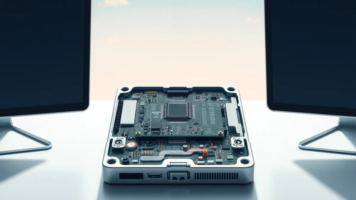 Illustration: A silver hardware crypto wallet sits open on a clean desk, its internal circuit board exposed to reveal a tiny, unauthorized microchip soldered directly onto the main