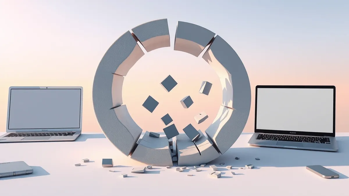 Illustration: A generic website plugin icon sits cracked open on a clean white desk.