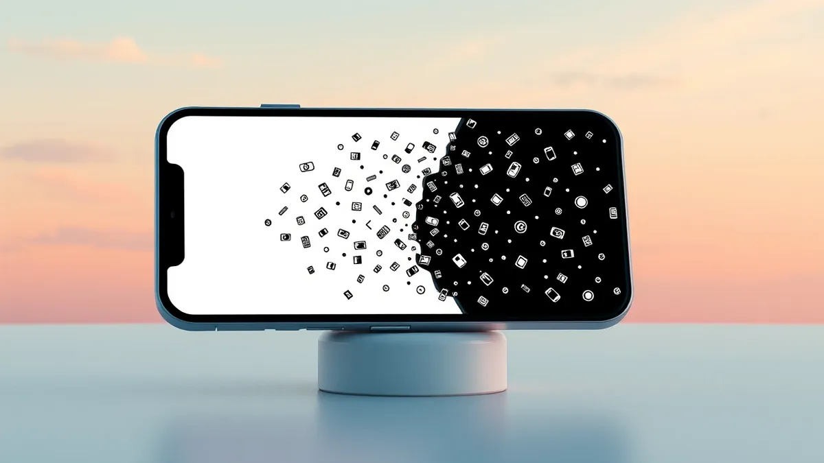 Illustration: A sleek smartphone displays a blank app interface with numerous tiny, abstract transaction icons cascading rapidly across the screen, illustrating a massive surge in 