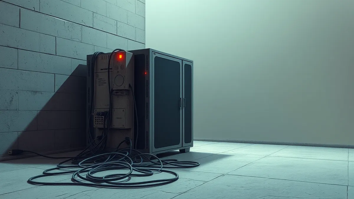 Illustration: A dusty metal server sits in a dim corner of a basement.
