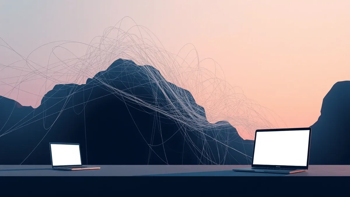 Illustration: A tangled web of digital threads stretches into a dark void, illustrating a path traversal attack bypassing security boundaries.