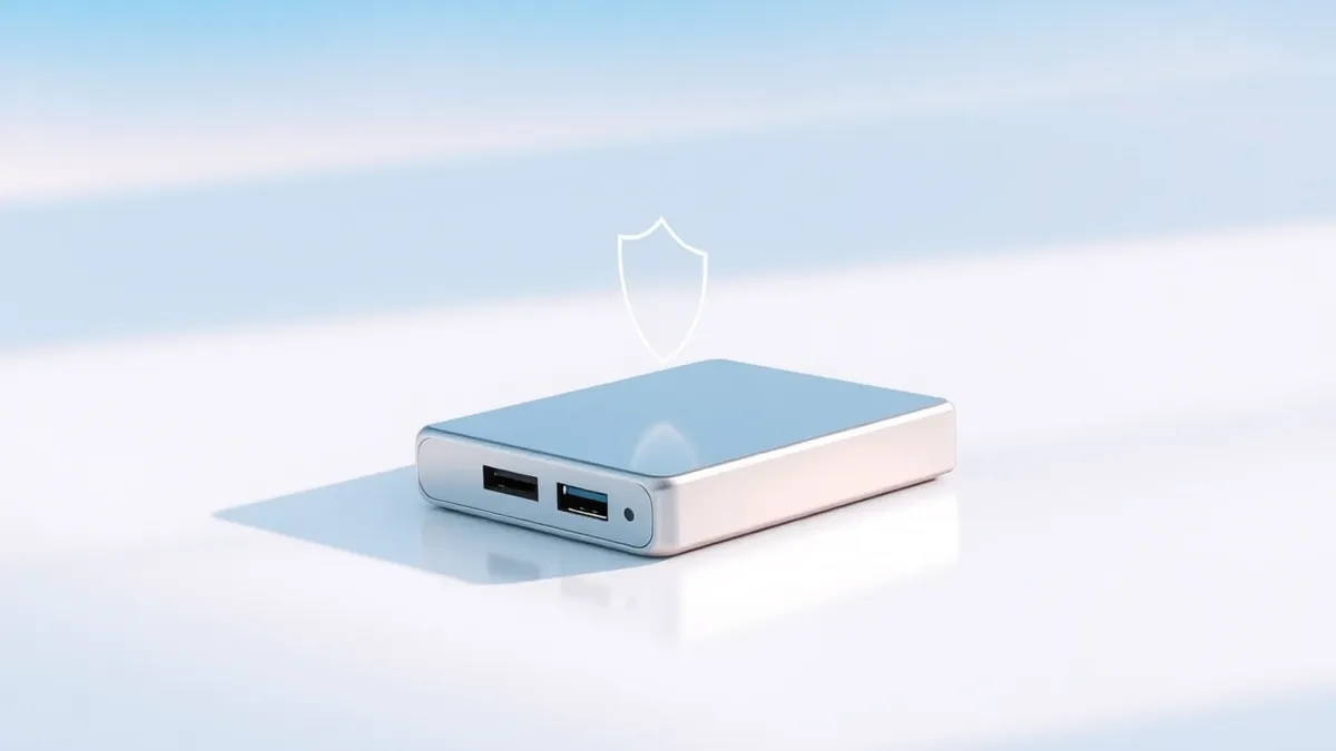 Illustration: A sleek external solid state drive rests on a clean desk surface, its metallic casing reflecting soft ambient light.