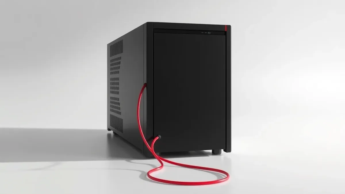 Illustration: A sleek black firewall appliance sits alone on a sterile white surface.
