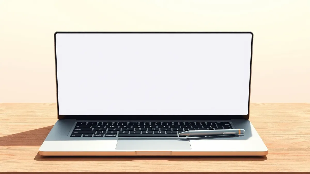 Illustration: A silver laptop sits open on a clean wooden desk.
