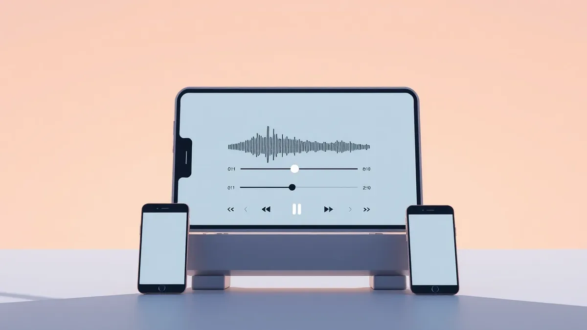 Illustration: A smartphone screen displays a music streaming interface with a slider toggling between human and synthetic tracks.