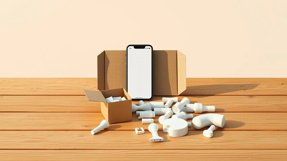Illustration: A wooden workbench holds a single, unbranded smartphone displaying a blank screen.