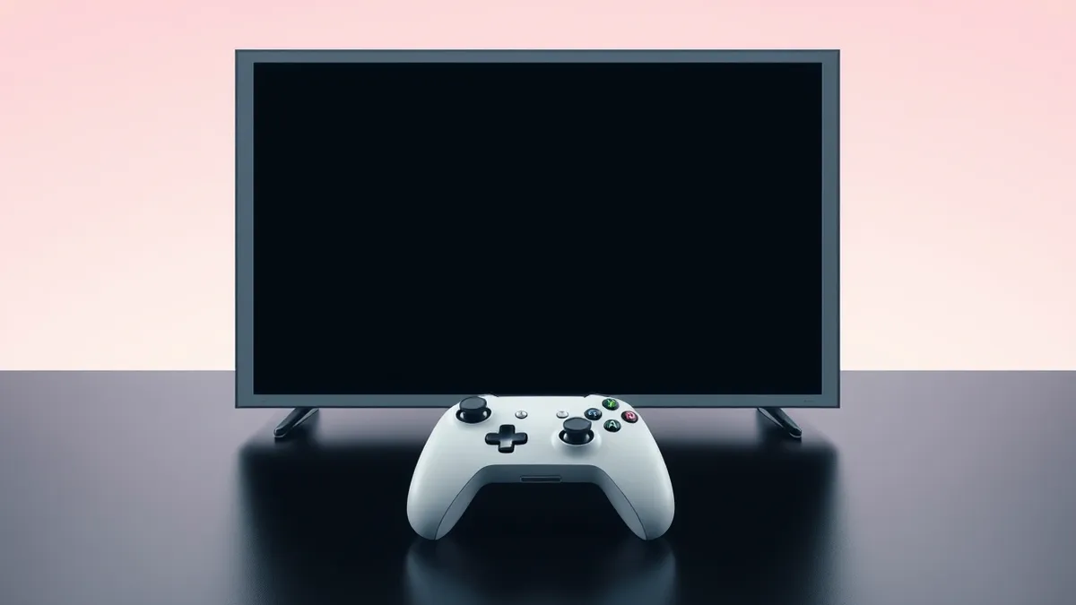 Illustration: A white game console rests on a dark surface beside its wireless controller.