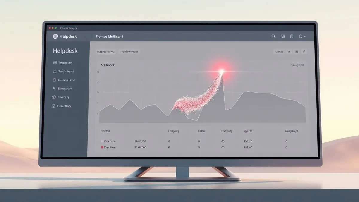 Illustration: A sleek helpdesk application interface displays a blank dashboard.