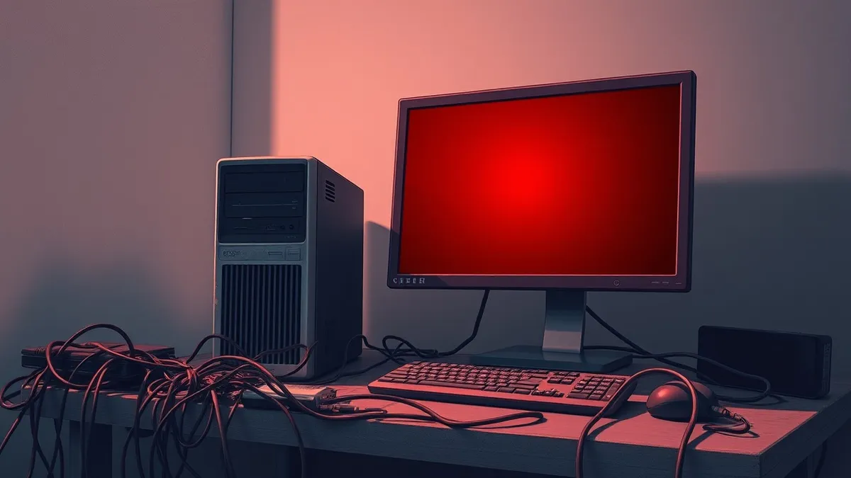 Illustration: A dusty desktop tower sits abandoned on a cluttered desk next to a tangled mess of cables.
