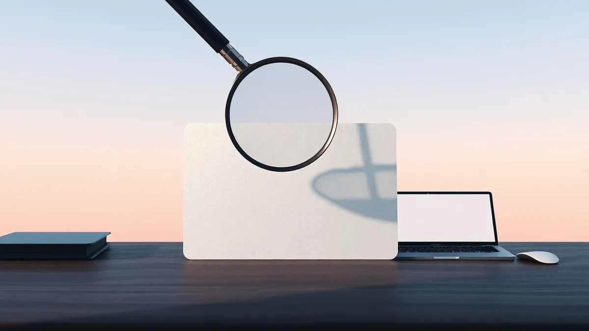 Illustration: A single white security certificate card rests on a dark wooden desk.