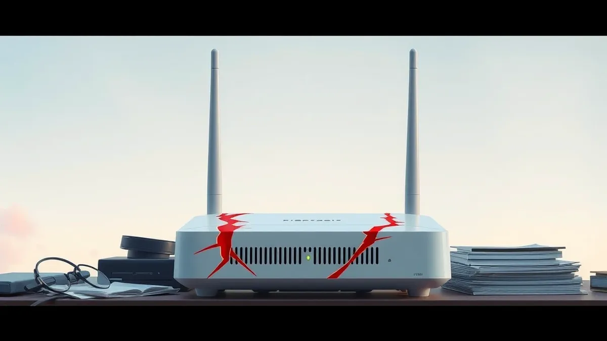 Illustration: A white wireless router sits on a cluttered desk, its antenna pointing upward.