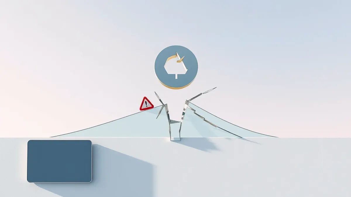 Illustration: A sleek silver compression algorithm icon floats above a shattered glass pane.