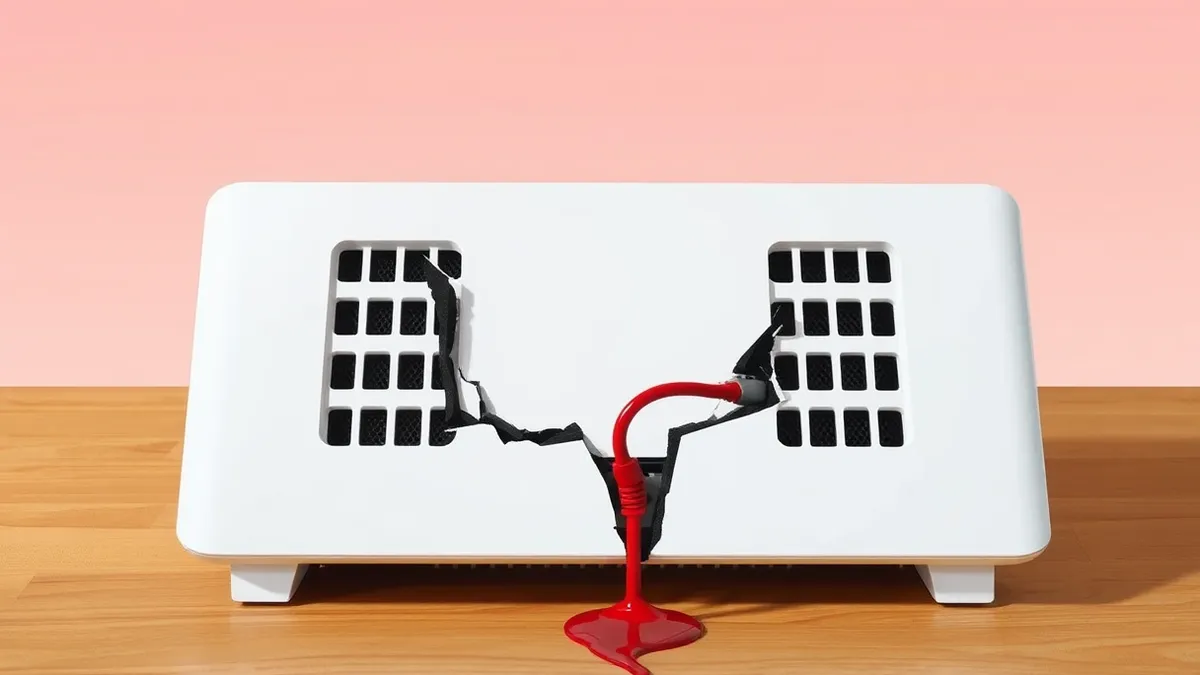 Illustration: A white wireless router sits on a wooden desk.