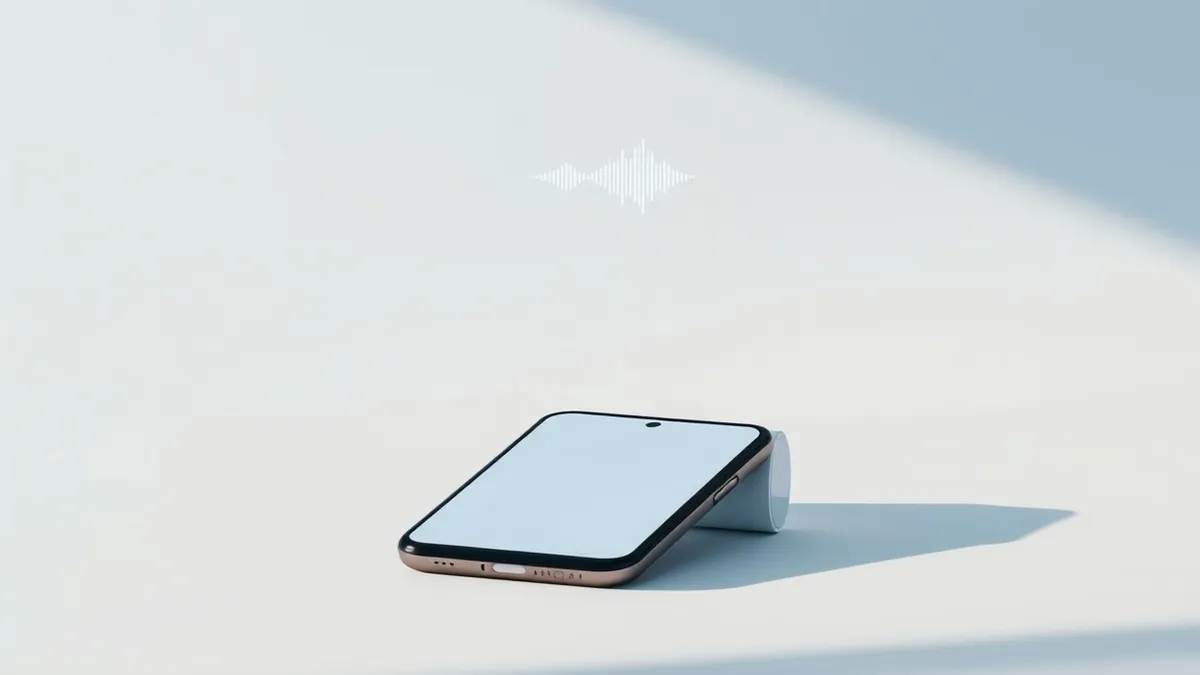 Illustration: A modern smartphone rests on a clean desk with its screen displaying a blank email interface.