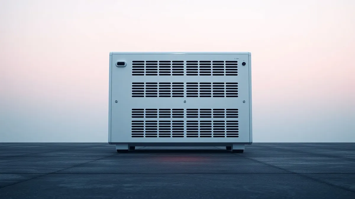 Illustration: A sleek white network security appliance sits on a dark concrete floor.