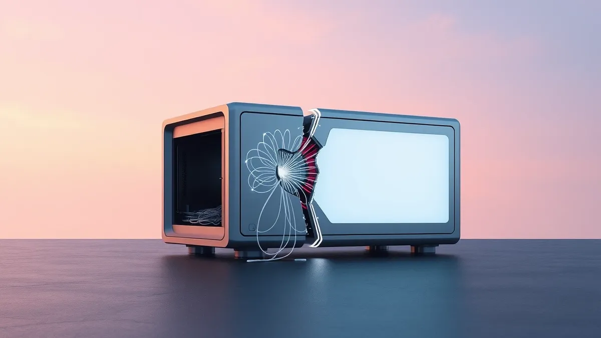 Illustration: A sleek silver enterprise appliance sits isolated on a dark surface, its blank front panel reflecting cold light.