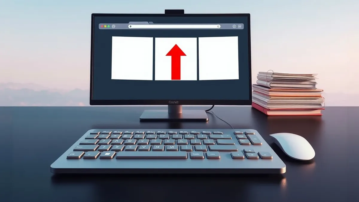 Illustration: A sleek silver keyboard sits on a dark desk, its keys slightly blurred by motion.