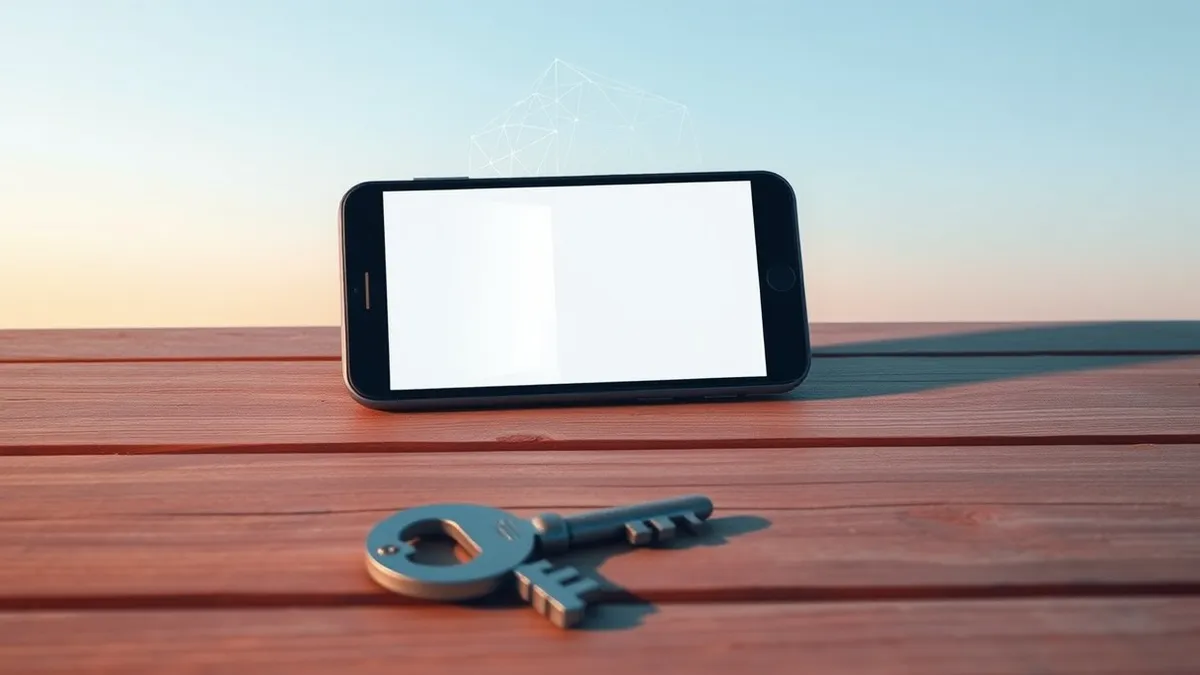 Illustration: A sleek black smartphone rests on a weathered wooden table.