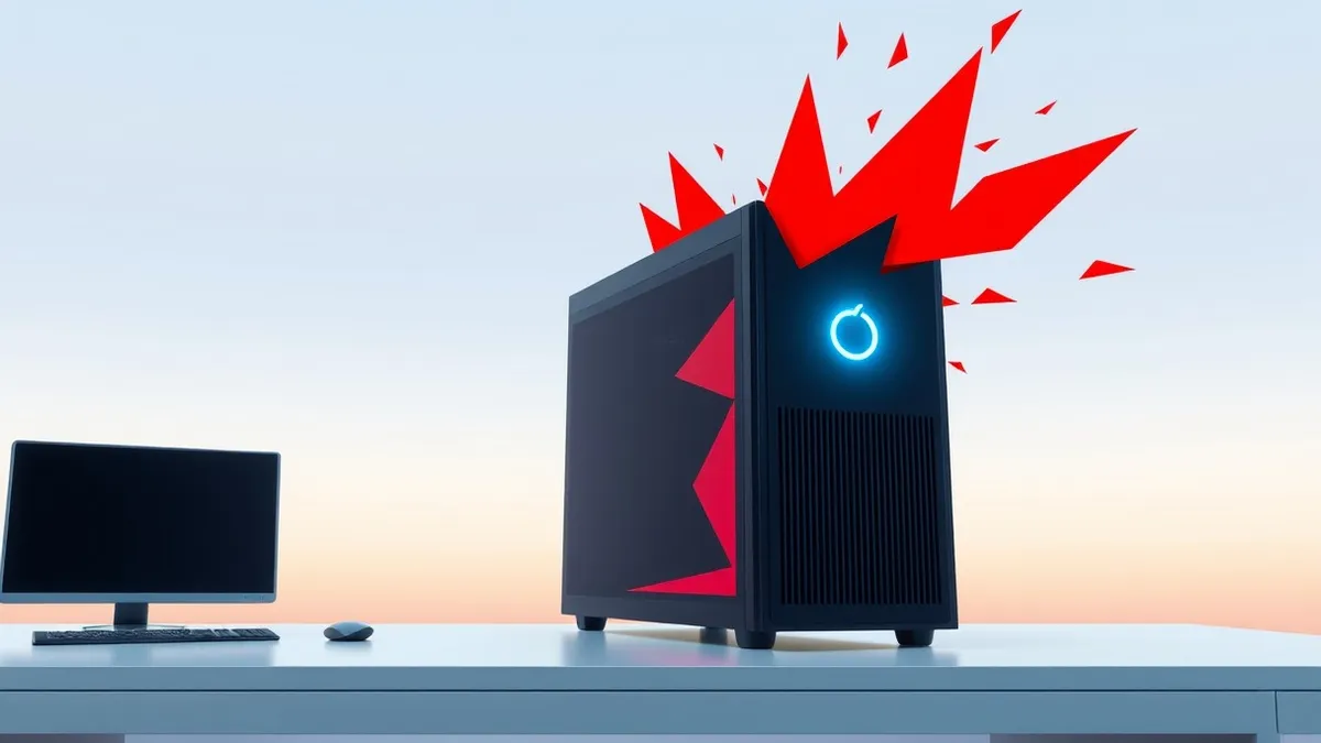 Illustration: A sleek black server tower sits on a clean white desk, its power light glowing softly.