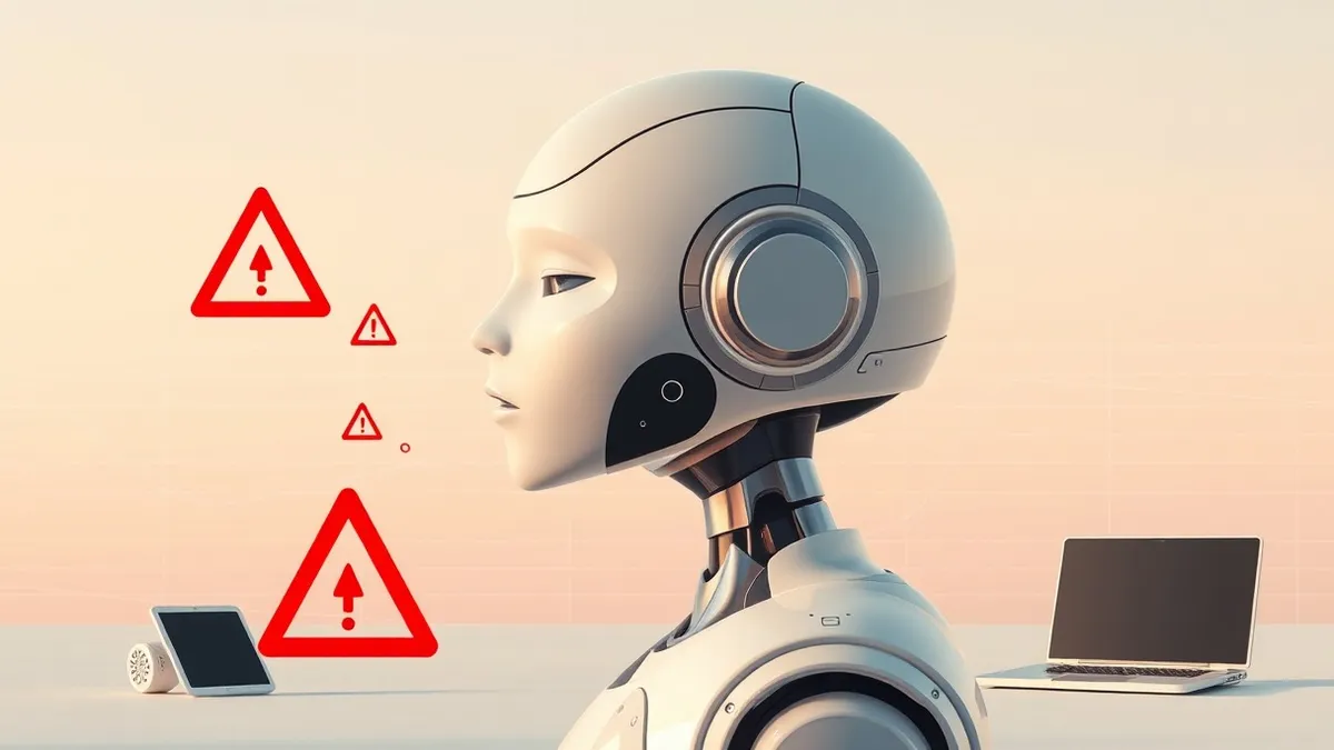 Illustration: A sleek, white robot with a smooth, featureless head tilts away in discomfort.