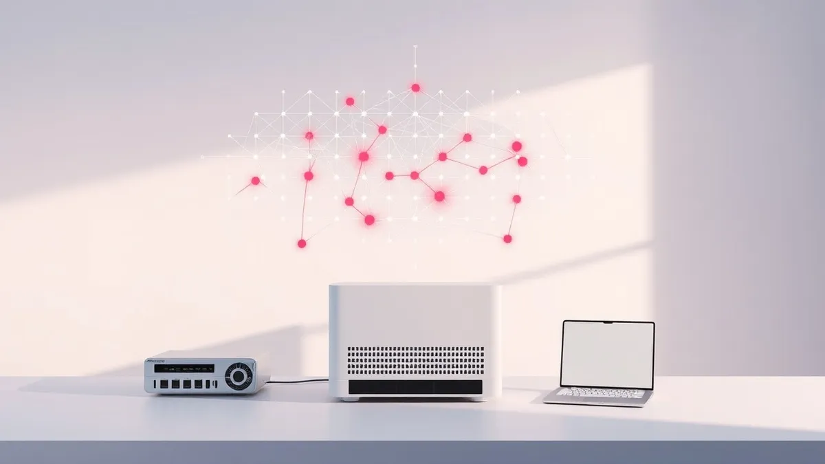 Illustration: A sleek, white server unit sits on a clean desk.