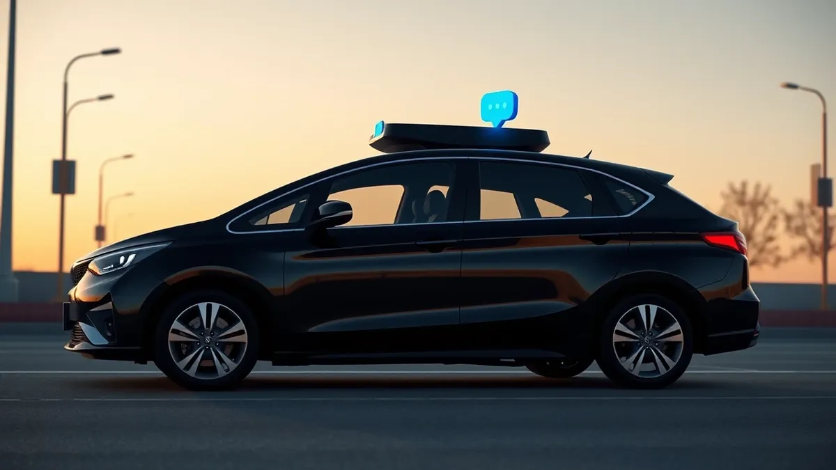 Illustration: A sleek black autonomous taxi sits parked on a quiet street, its smooth metallic body reflecting the soft morning light.