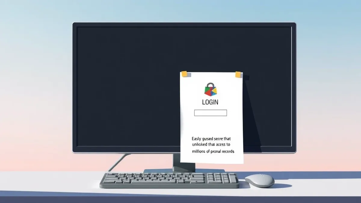 Illustration: A simple keyboard sits on a desk next to a computer monitor displaying a blank login screen.