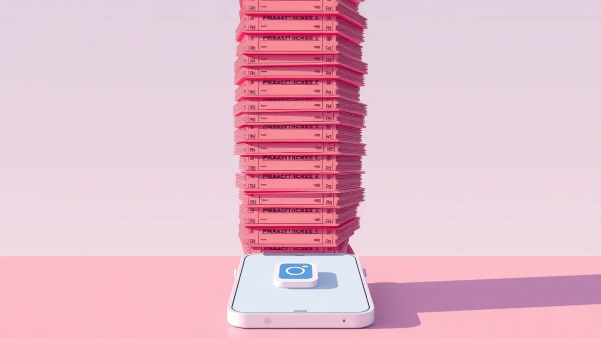 Illustration: A towering stack of blank, red penalty tickets rises from a generic smartphone screen, dwarfing a small blue camera icon and a simple speech bubble at the base.
