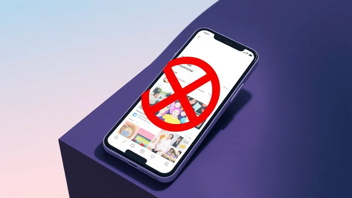 Illustration: A sleek smartphone rests on a dark surface, its screen displaying a bright, generic social media interface.
