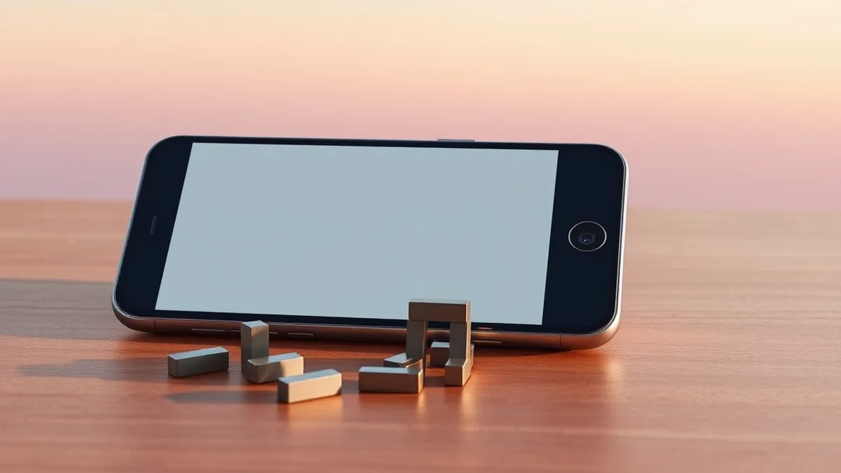 Illustration: A smartphone rests on a wooden desk next to a cluster of small, powerful neodymium magnets.