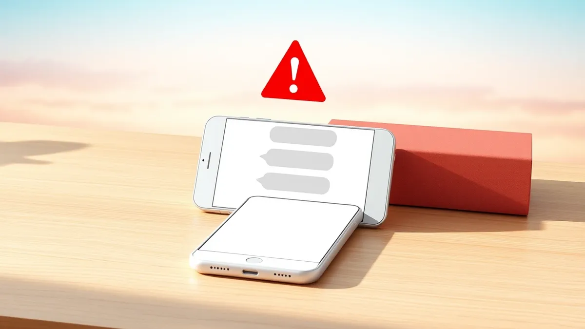 Illustration: A sleek white smartphone sits on a clean wooden desk, its screen displaying a blank chat interface with simple gray message bubbles.