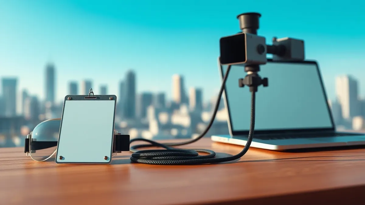Illustration: A blank security badge sits on a wooden desk beside a pair of safety goggles.