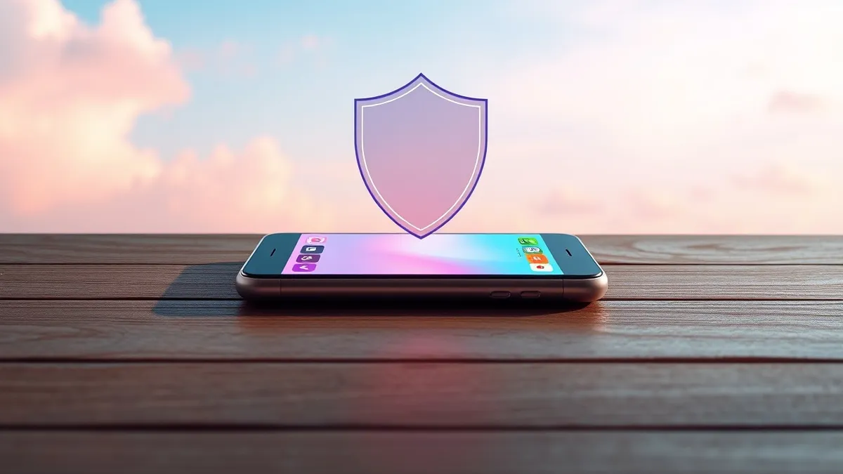 Illustration: A smartphone rests on a wooden table, its screen displaying a bright, colorful interface with large, inviting buttons.