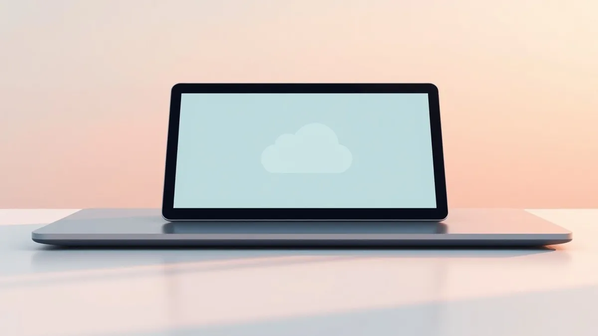 Illustration: A blank tablet rests on a sleek desk, its screen displaying abstract red warning triangles overlaid on a generic cloud icon.