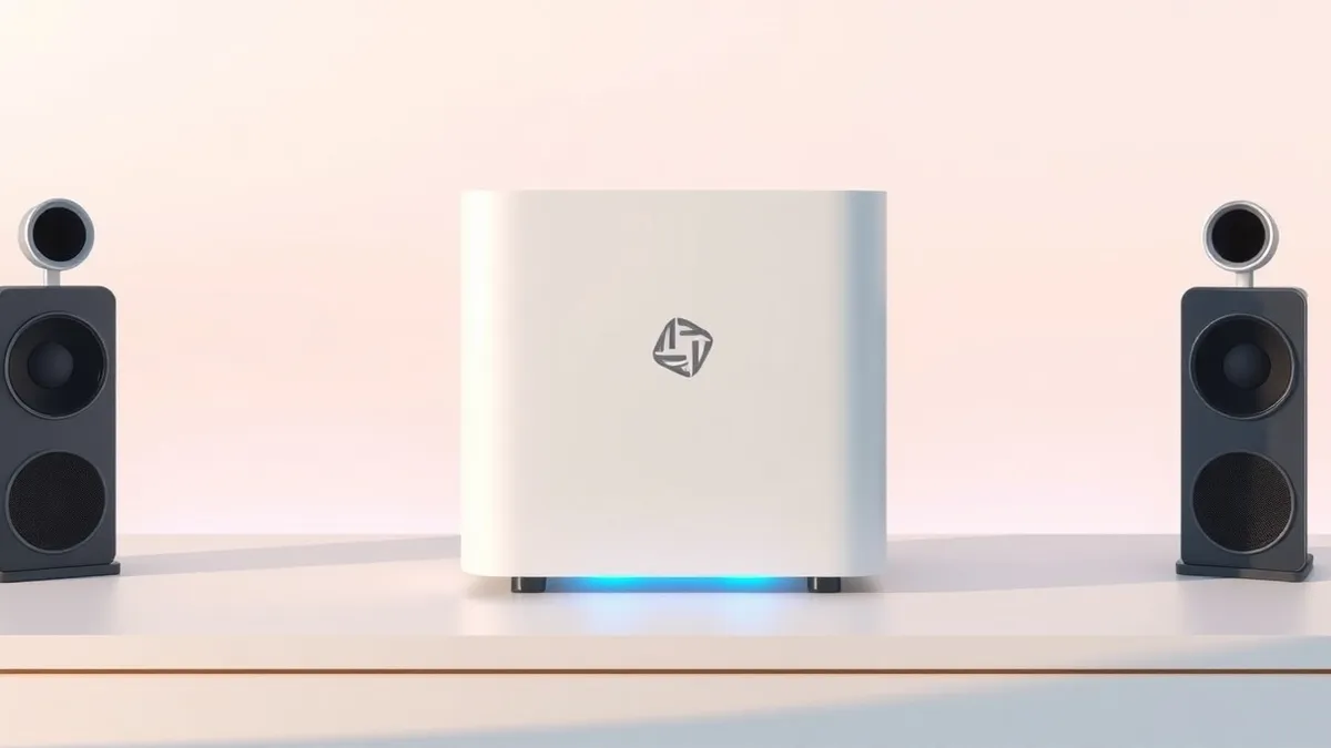 Illustration: A sleek, white server unit sits on a clean white desk.