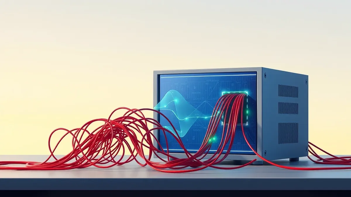 Illustration: A sleek server module sits on a desk, its front panel glowing with soft blue light.