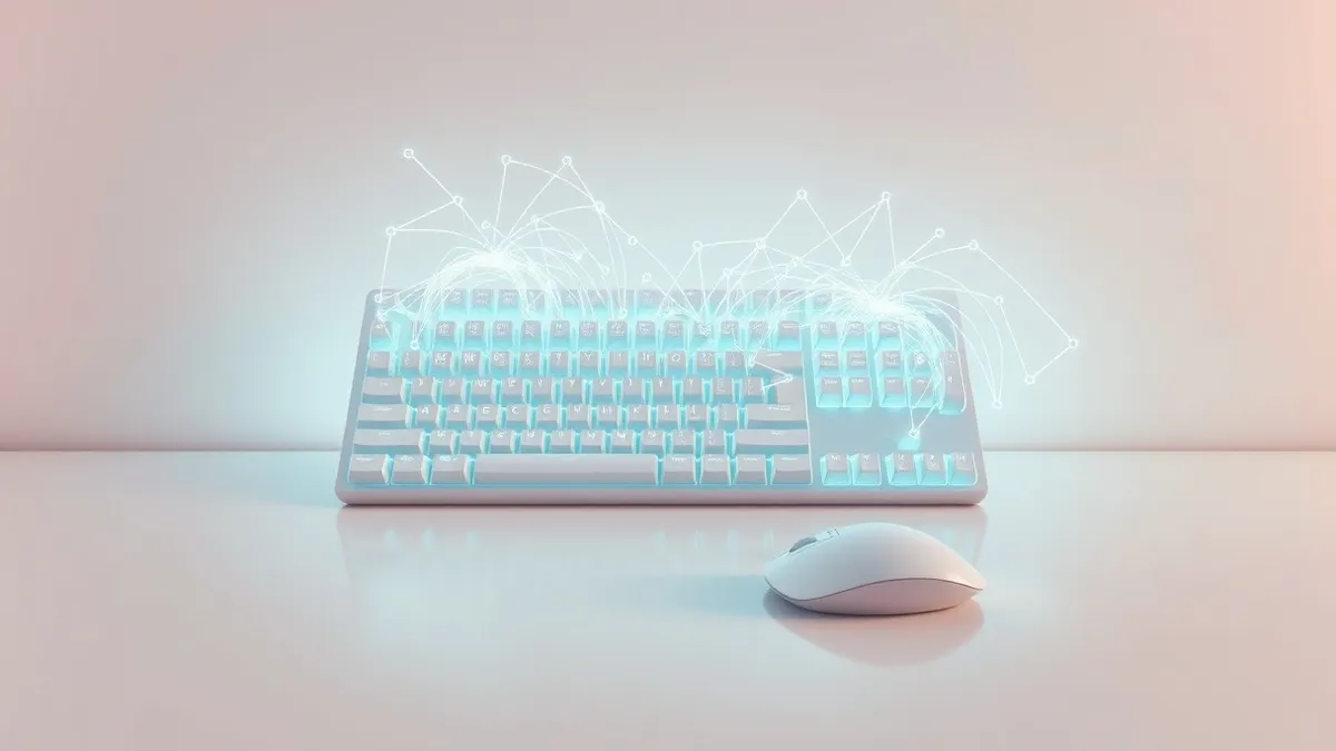 Illustration: A white mechanical keyboard and mouse sit on a clean desk.
