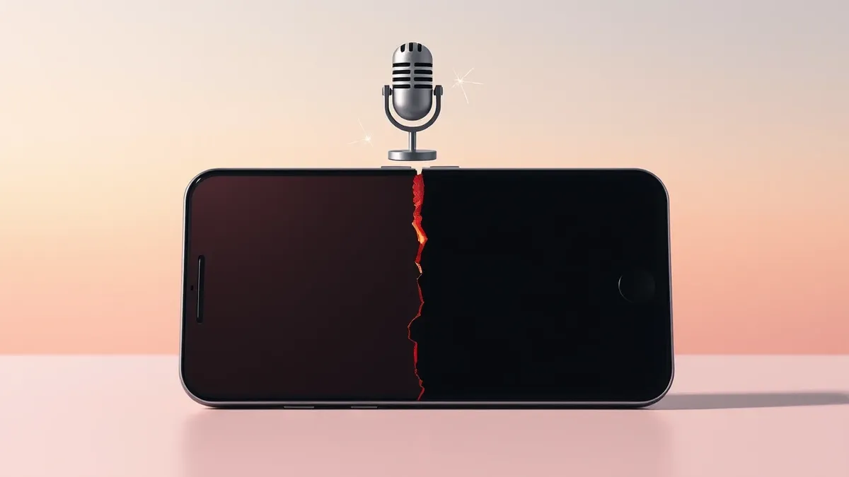 Illustration: A blank smartphone screen displays a single, jagged red crack splitting the interface in half.