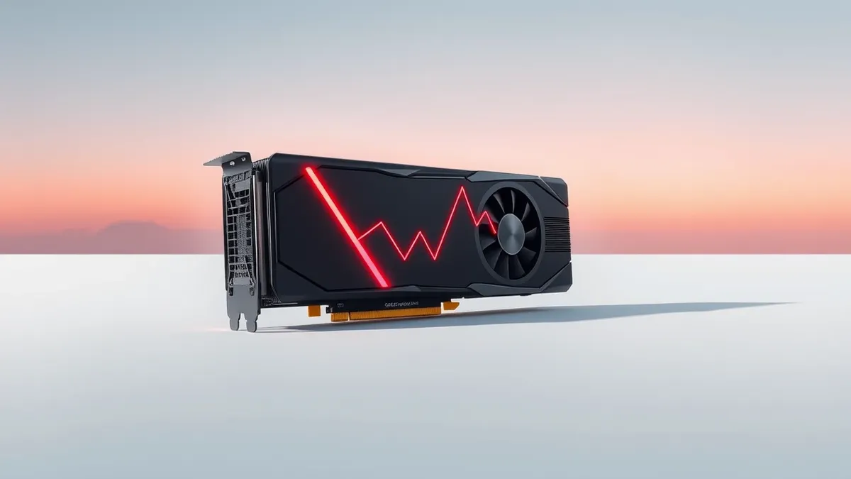 Illustration: A sleek black graphics processing unit rests on a clean white surface.