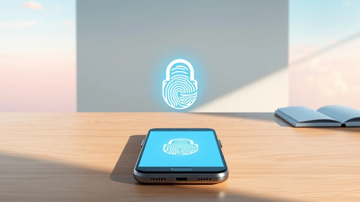 Illustration: A modern smartphone rests on a clean wooden table.