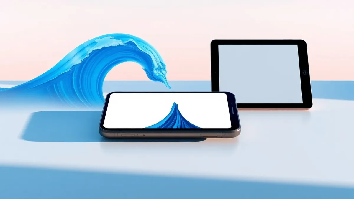 Illustration: A sleek smartphone sits on a desk next to a modern tablet.