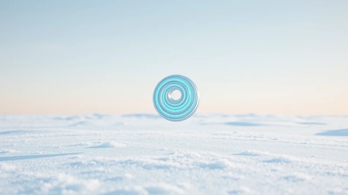Illustration: A microscopic view of a single swirling vortex suspended in a frosted, crystalline lattice.